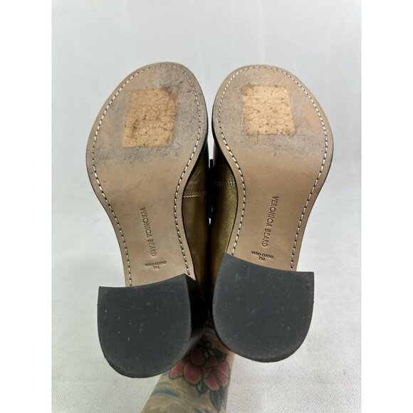 Veronica Beard Metallic Penny Loafer Block Heel Dark Gold Leather Womens 7 - Picture 7 of 9